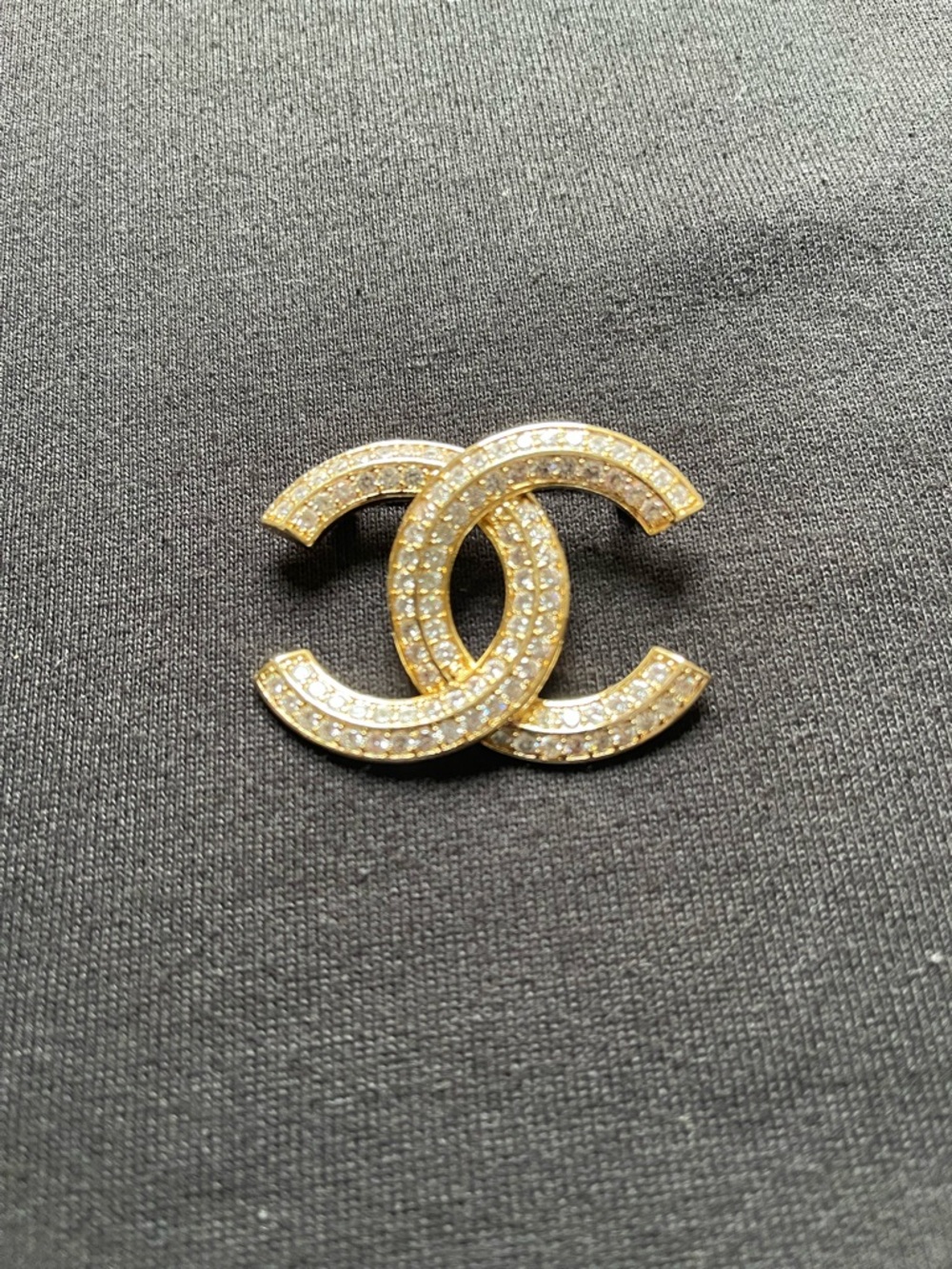 Gold Crystal Interlocking Logo Brooch